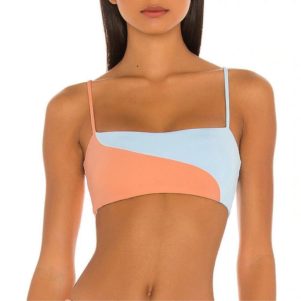 l*space Ari Color Block Pullover Bikini Top in Tangy and Sky Blue Sz. L NEW
